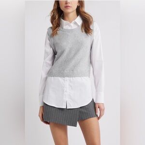 Women's Gray and White Button Down Shirt